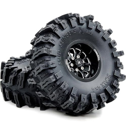 -10.5mm Negative Offset 1.9 Beadlock wheels and tires, 4.85'' Tall Mud Slingers X T8 1.9 Tires and Wheels set For 1/10 Crawler SCX10 TRX4 Upgrades,HS701549 - color: Black