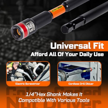 Geinxurn Impact Nut Driver Set, 10 Pieces 6”Long 1/4”6 Point Alloy Steel Magnetic SAE Nut Setter Set Use For Require Installing 1/4 Hex Shank Impact Driver with Case Box - size: 6", style: 1/4"-10pcs