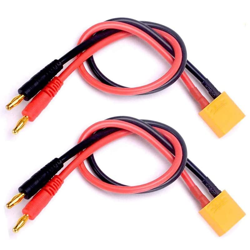 2pcs XT90 Male Connector to 4.0MM Banana Plug Bullet Connector RC Battery Charging Adapter with 11.8inch 12AWG Silicone Cable for FPV RC Helicopter Quadcopter Lipo Battery - size: XT90 Charge Cable