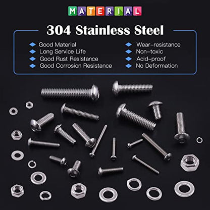 Glarks 925Pcs M2 M3 M4 M5 M6 Button Head Screws 304 Stainless Steel Hex Socket Cap Screws Bolts and Nuts Washers Assortment Kit with Hex Wrench for Machinery Furniture Car Repair - size: M2/M3/M4/M5/M6 screw assortment kit