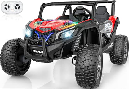 XXXL 4WD 24V Ride on Toys for Big Kids 3-14, Max 5.5Mph & 220 lbs Load,Red | Adjustable 22” 2 seater ride on car for kids, 15" eva all-terrain tires, remote control, led lights, smooth shock absorbers - color: Red
