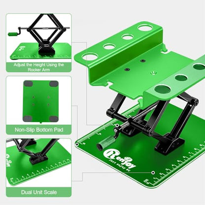 RC Stand Lift Lower with 3-Slot Screw Tray for 1/8 1/10 1/12 Scale, Green | Aluminum RC Car Work Stand Repair Tool Set for RC Cars Crawler Truck Traxxas TRX4 Axial SCX10 Upgrade - color: Green, With 3-slot Screw Tray