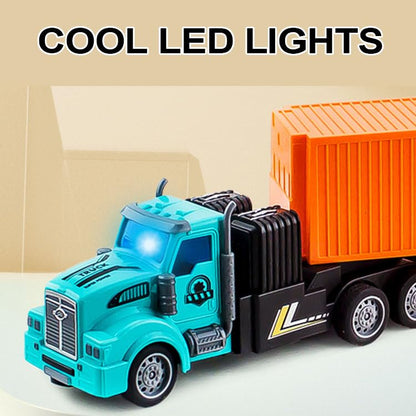 Remote Control Semi Truck Toy for Kids - 14" Mini Container Truck with 2 Rechargeable Batteries,1:48 Carrier Van Transport Car, RC Semi Trucks and Trailer with Lights, Great Gift for Kids Boys Girls