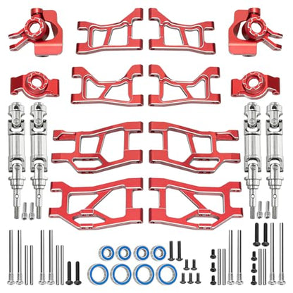 Aluminum 1/16 Suspension Arms Front Rear and Upper Lower Suspension Arms | for Traxxas 1/16 Mini Slash 4X4 BL-2s 108164-1 RC Truck Upgrade, Red - color: Red