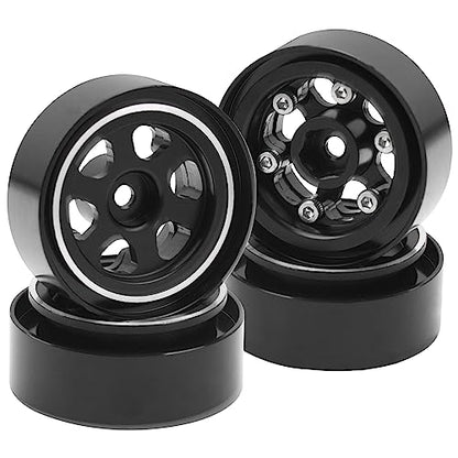 ShareGoo 4Pcs Metal 1.0 Beadlock Wheels Rims 7mm Hex Wheel Hubs 1.0" Wheels Compatible with 1/18 Traxxas TRX4M Axial SCX24 Gladiator Deadbolt Bronco 1/24 RC Crawler (Black) - color: Black