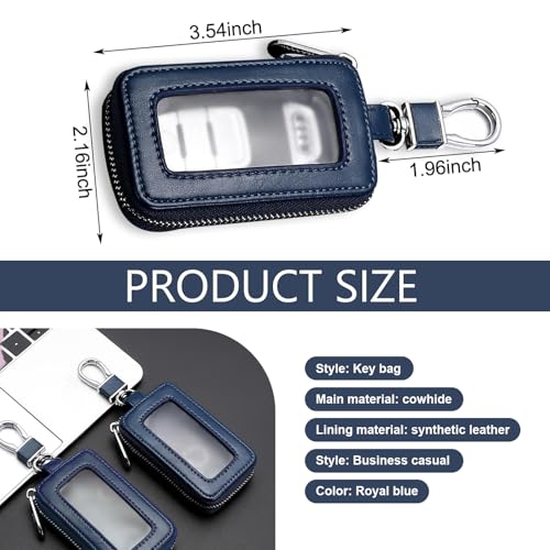 1 PC Car Key Chain Bag, Metal Hanging Buckle Key Bag, Car Remote Control Bag, Universal for Most Cars (Royal Blue)