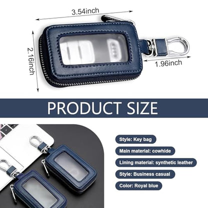 1 PC Car Key Chain Bag, Metal Hanging Buckle Key Bag, Car Remote Control Bag, Universal for Most Cars (Royal Blue)