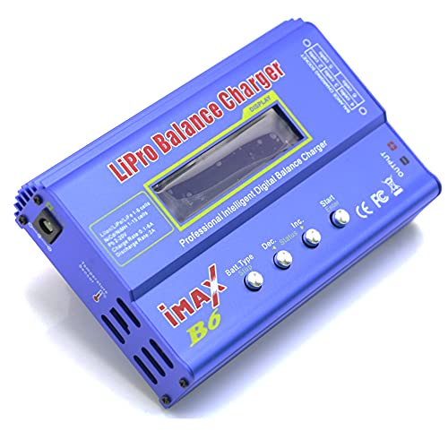 IMAX B6 80W Lipo Battery Balance Charger 6A Discharger, RC Hobby Lipo NiMh Li-ion Ni-Cd Digital Lipro Balance Charger Discharger + AC Power 12V 5A Adapter for Rc Car RC Hobby (Blue) - color: Blue