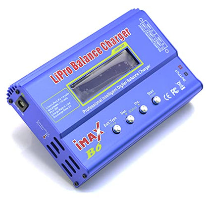 IMAX B6 80W Lipo Battery Balance Charger 6A Discharger, RC Hobby Lipo NiMh Li-ion Ni-Cd Digital Lipro Balance Charger Discharger + AC Power 12V 5A Adapter for Rc Car RC Hobby (Blue) - color: Blue