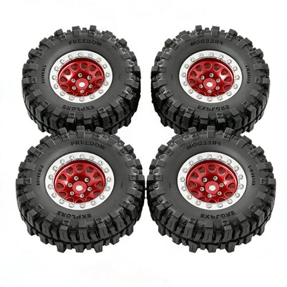 REDSPIDER RC 1.3inch Beadlock Wheels and Crawler Tires 64mm * 26mm Mud Slingers X Super Soft Sticky Tyres For RC 1/24 1/18 Scale Crawler TRX4M SCX24 FCX24 FCX18 (Red) - color: Brown
