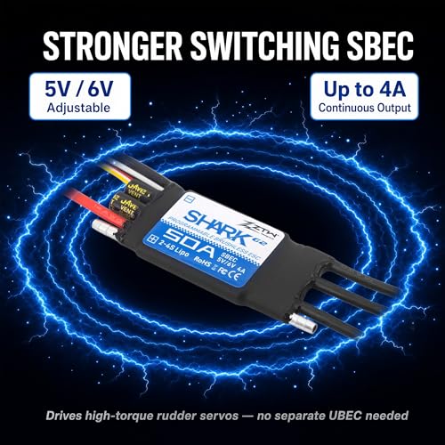 ZTW Shark G2 50A ESC 2-4S Built-in Swithcing BEC 5V/6V 4A Water-Cooling Bidirectional Waterproof Brushless Speed Controller for RC Boat Marine - size: 50A