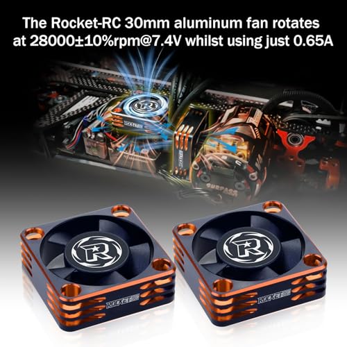 2Pack RC Motor Cooling Fan 30mm 28000RPM Fits 540 550 Brushless Motor ESC Cooling Fans for 1/8 1/10 1/12 RC Truck Car (Black Orange) - style: 2pack 30mm Black Orange