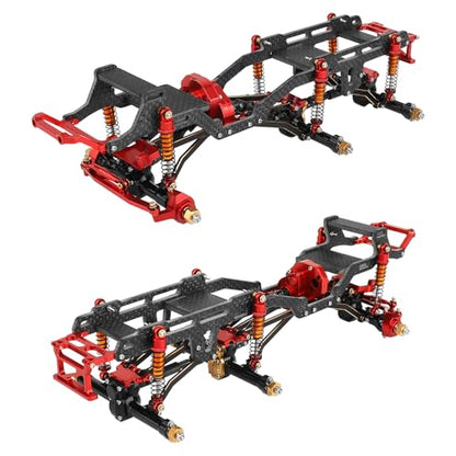 LCG 6x6 8×8 Carbon Fiber Chassis Frame with Metal Axles for 1/24 RC Crawler Car Axial SCX24 Refit Kit (6X6 red) - color: 6x6 Red