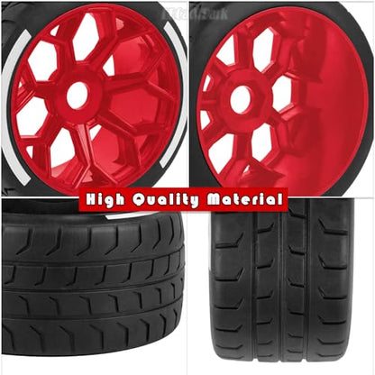RC Highway Tires Wheel for 1/8 Typhon 6s BLX,1/7 Infraction 6S BLX,Limitless,4PCS RC Drift Tires Rubber RC Highway Wheel,Red - color: Red - (Highway Tires)