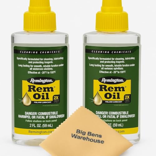 2 Pack Rem Oil Bottle (2-Ounce) Green rem Oil with Big Bens Warehouse' Cloth