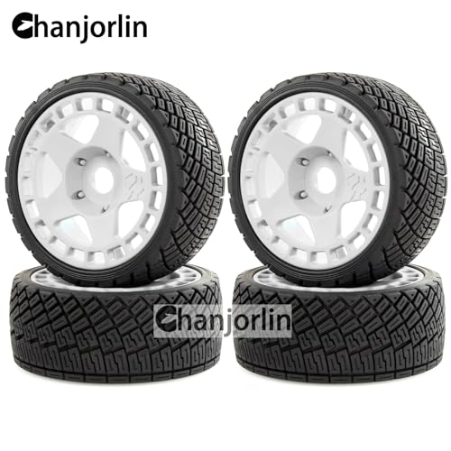 1/8 1/7 RC On Road Tires And Hard Plastic Rally Racing Wheels 17mm Hex Touring Tyres OD 3.94'' For 1:8 1:7 Street Drift Car ARRMA Losi Kyosho GT2 W10 Tamiya HPI WR8 HSP 4PCS (White) - color: White