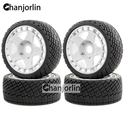 1/8 1/7 RC On Road Tires And Hard Plastic Rally Racing Wheels 17mm Hex Touring Tyres OD 3.94'' For 1:8 1:7 Street Drift Car ARRMA Losi Kyosho GT2 W10 Tamiya HPI WR8 HSP 4PCS (White) - color: White