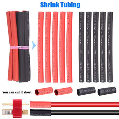 Glarks 76pcs T-Plug / XT60 / XT90 / EC3 / EC5 Male & Female Plug Adapter Connectors Kit [Including: 14 GA Silicone Wire and Shrink Tubing] for RC Lipo Battery Accessories