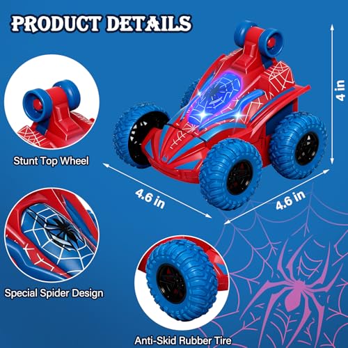 Spider Remote Control Car, 360°Rotation Rc Stunt Car with Cool Flashing Light, Superhero Car Toys for Kid, Indoor & Outdoor 4wd Toy Car, Birthday Gift for Boy Ages 3 4 5 6 7 8 9 10 11 12 - style: Spider