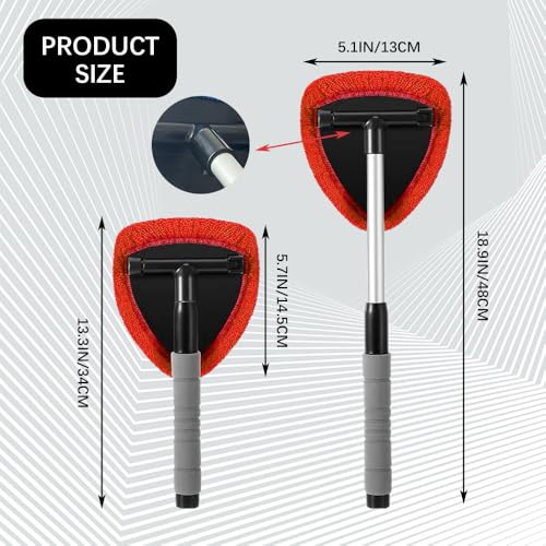 19" Extra-Long Windshield Cleaner Tool & Car Interior Detailing Kit | Extendable Handle and 4 Reusable Microfiber Pads, Streak & Lint-free, Auto Glass Wiper Brush for Car & Home - color: Red