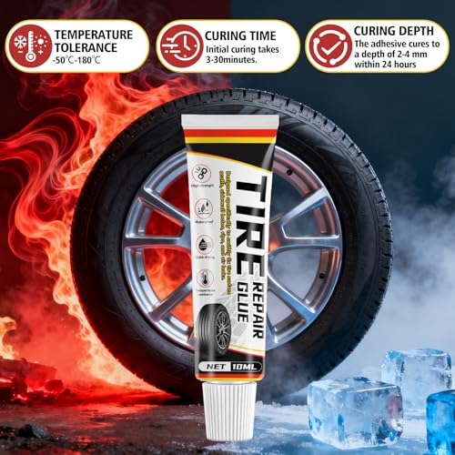 Tire Repair Glue Kit, 2-Pack 10 ml Rubber Cement with 8 Nails | Quick tire fix for cars, bikes, and motorcycles; strong seal, easy use, compact kit for emergencies