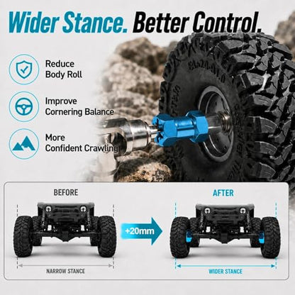 4PCS 12mm Hex Hub 20mm Aluminum Extension Hex for Axial SCX10 D90 90046 | 20mm CNC Wheel Hex Extenders for 1/10 RC Crawlers Redcat Gen7/Gen8 CC01 RC4WD Wider Stance & Tire Clearance with M4 Nuts Pins - color: skyblue
