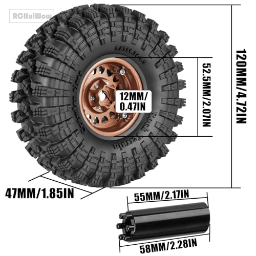 RC 1.9" Beadlock Wheels and Tires for 1/10 RC Crawler SCX10 90046 AX103007 TRX4 TRX6 VS4-10 Red cat Gen8 7 MST CFX RC 4WD D90,Dually 1.9 Beadlock Wheels Aluminum Rims Rubber Tires,Bronze - color: Bronze(4pcs)