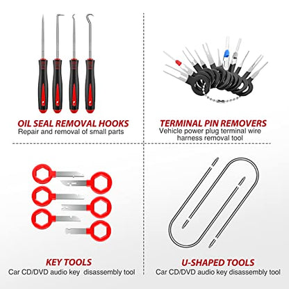 Nilight 200Pcs Trim Removal Tool, Auto Push Pin Bumper Retainer Clip Set | Fastener Terminal Remover Adhesive Cable Clips Round Handle Crowbar Kit Car Panel Radio Auto Clip Pliers - color: 200 Clips+ Remover Tools Red