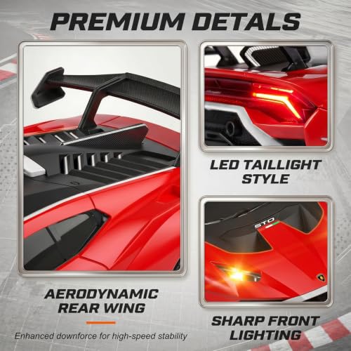 YESHIN 1：24 Lamborghini Haracan Drifting Car Gray, Lamborghini Toy Car, RC Cars for Boys Age 8-12, 2.4GHz Remote Control Car with Light - color: A-red