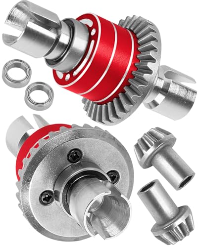 RC Front Rear Differential & Input Gear Upgrades Part for 1/14 H14BM 14209 14210 14301 14303 1/16 H16BM H16PL H16GT H16DR 16207 16208 16209 16210,BRCatWPark Steel Front & Rear Diff Set,Red - color: Red - (Front Rear Differential & Input Gear)
