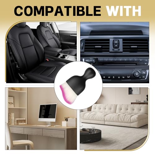 1Pcs Auto Soft Hair Brush Advanced Car Interior Detailing Brush for Dashboard Air Vent Gaps Dust Removal and Cleaning of Leather Surfaces Widely Used, Black handle, white and purple bristles - color: White