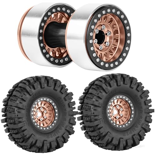 Aluminium RC 1.9" Beadlock Wheels Tires for 1/10 SCX10 90046 AXI03007 TRX4 TRX6 VS4-10 Gen7 Gen8 MST CFX D90 RC Crawler Car,Alloy 1.9 Rims Tires,Bronze - color: Bronze- (Rc 1.9" Tires)