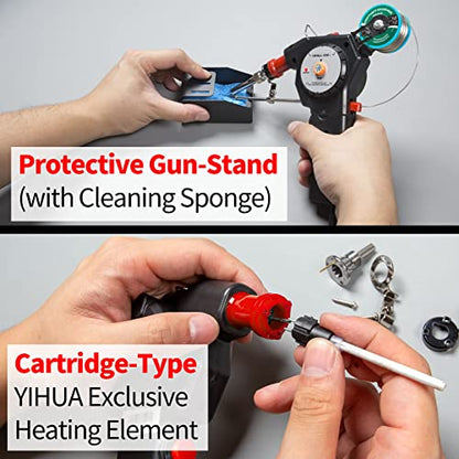 YIHUA 929D-I Motorized Automatic Feed Soldering Gun with Variable Precise Temp (392-842°F), On-off Switch, Temp Adjustment Dial for Single-Handed soldering work, Wire Splicing, Wire-to-switch - color: Red