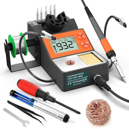 Soldering Station, 140W Digital Display Soldering Iron Station Kit with 2 Helping Hands, 356°F-932°F, Auto Sleep, °C/°F Conversion, Solder Wire, 5 Tips, Solder Sucker, Tweezers, Tip Cleaner, Gray - color: Gray