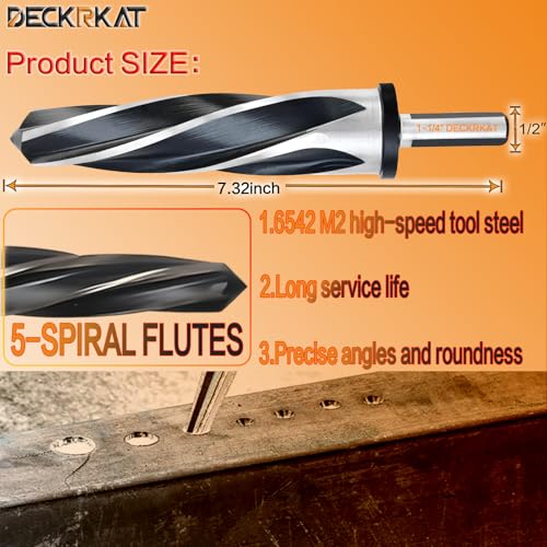 1-1/4" Reamer Drill Bit for Metal, M2 HSS Taper Reamer for Steel, Alloy, Wood, Plastic to Align, Enlarge Holes – 5-Spiral Flutes,1/2"Non-Slip Shank, 32mm Car Reamer, Bridge Construction Reamer. - size: 1-1/4"