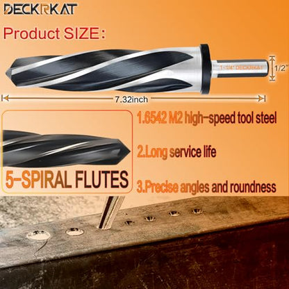 1-1/4" Reamer Drill Bit for Metal, M2 HSS Taper Reamer for Steel, Alloy, Wood, Plastic to Align, Enlarge Holes – 5-Spiral Flutes,1/2"Non-Slip Shank, 32mm Car Reamer, Bridge Construction Reamer. - size: 1-1/4"