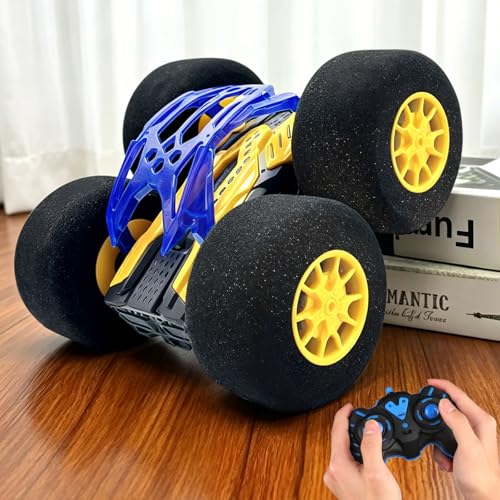 pinkking Indoor RC Car Stunt Remote Control Car Toys with Soft Wheels RC Cars for Kids with LED Headlight & Sponge Tires Crazy Stunts 360° Flips Double Sided Vehicle 2.4GHz RC for Boys Girls Gift - color: Yellow