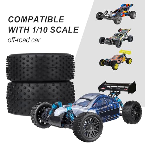 Hobbypark (4-Pack) 1/10 Scale Off Road Buggy Tires & Wheel Rims Set Front and Rear 12mm Hex Hubs with Foam Inserts for RC Hobby Car
