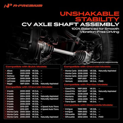 A-Premium Front Right Passenger Side CV Axle Shaft Assembly | Compatible with Chevy, Buick & Pontiac Models - Impala, Monte Carlo, Venture, LaCrosse, Allure, Century, Regal, Grand Prix - style: Front Passenger Side