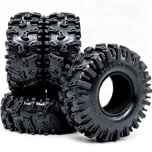 HOBBYSOUL MUDSTOMPER 72mm RC Crawler 1.3 Tires 4-Pack Fits TRX4M SCX24 | soft sticky tire for mud & rock off-road climbing,foam inserts,upgrade for 1/18 TRX4M High Trail & 1/24 micro crawlers