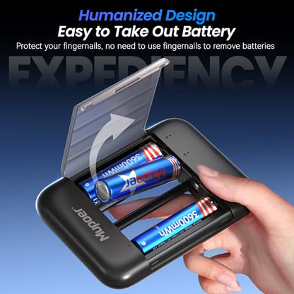 Mupoer Rechargeable AA Lithium Batteries with Box, Double A Battery Rechargeable 8 Count 1.5V 3600mWh,Long Lasting Lithium ion Batteries with Ultra Thin Charging Storage Box for Blink Xbox - size: Portable Charger +8AA3600mWh