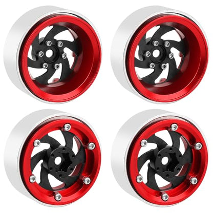ModuWheel 1.3" Negative Offset Aluminum + Carbon Fiber Base Beadlock Wheels for 1/24 1/18 SCX24 TRX4m Ascent-18 RC Crawler (red) - color: red