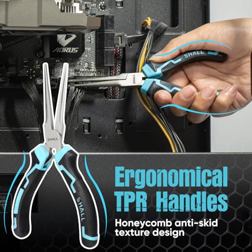 SHALL 6" Mini Needle Nose Pliers Set, 2PCS Long Nose Pliers & Bent Nose Pliers with Comfort Grip Handles, Non-Serrated Small Needle Nose Pliers for Jewelry Making, Bending Wire, Crafts, Home Repair - size: 2PCS 6"