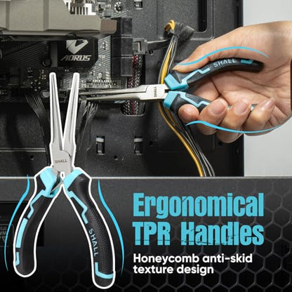 SHALL 6" Mini Needle Nose Pliers Set, 2PCS Long Nose Pliers & Bent Nose Pliers with Comfort Grip Handles, Non-Serrated Small Needle Nose Pliers for Jewelry Making, Bending Wire, Crafts, Home Repair - size: 2PCS 6"