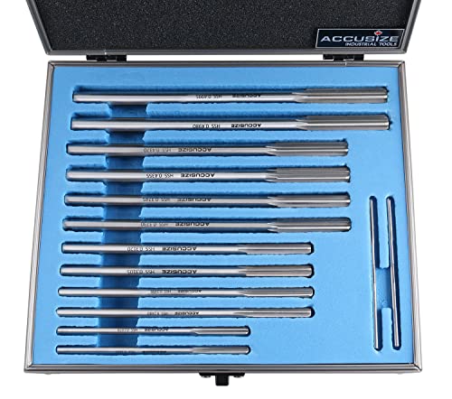 Accusize Industrial Tools Dowel Pin Reamer Size: 0.1230" Thru 0.4995", HSS M2 Premium Chucking Reamer Set, Right Hand Cut, 14 pcs Set, 5528-ST00 | HSS M2 Premium, Straight Flute, Right Hand Cut, ANSI, Aluminum Case, 5528-ST00 - size: 0.1230" thru 0.4995"