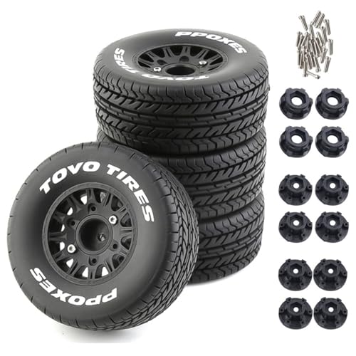 1/10 RC Short Course Truck Tires And Wheels With 12mm 14mm 17mm Hex 113mm 1/8 Rubber Tyres For 1/8 or 1/10 Scale On Road Car HSP Sonic 94102 GT PTG-2 Tamiya TT02 RC Racing Car 4PCS (Black A) - color: Black A