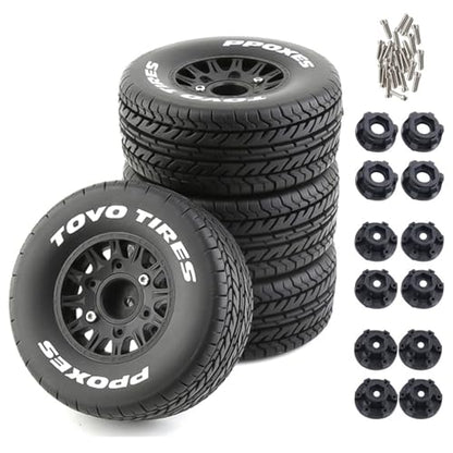 1/10 RC Short Course Truck Tires And Wheels With 12mm 14mm 17mm Hex 113mm 1/8 Rubber Tyres For 1/8 or 1/10 Scale On Road Car HSP Sonic 94102 GT PTG-2 Tamiya TT02 RC Racing Car 4PCS (Black A) - color: Black A