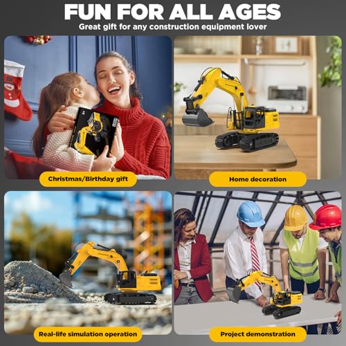 1:18 Metal RC Excavator Toy for Kids | 11-Channel Remote Control Construction Vehicle with Water Spray, Lights & Sounds, Dual 100-Min Batteries, 2026 New STEM Engineering Toy for Boys Ages 6-12 - style: Excavator[2026 Upgrade]