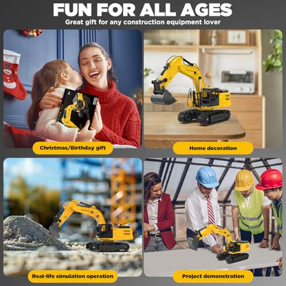 1:18 Metal RC Excavator Toy for Kids | 11-Channel Remote Control Construction Vehicle with Water Spray, Lights & Sounds, Dual 100-Min Batteries, 2026 New STEM Engineering Toy for Boys Ages 6-12 - style: Excavator[2026 Upgrade]