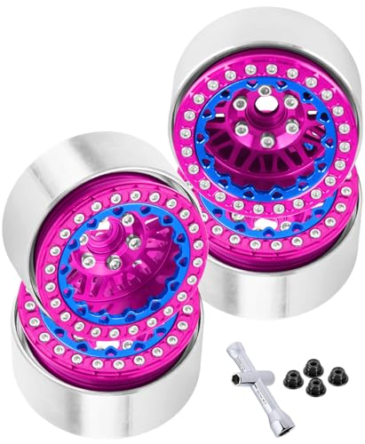 RC 1.9 Wheel Rims for 1/10 SCX10 SCX10 II 90046 SCX10 III AXI03007 SCX10 Pro TRX4 TRX6 Gen7/8 D90 VS4-10 MST CFX RC Crawler Car,4pcs Aluminum 1.9 Wheel Rims,Pink - color: Pink - (Rims)